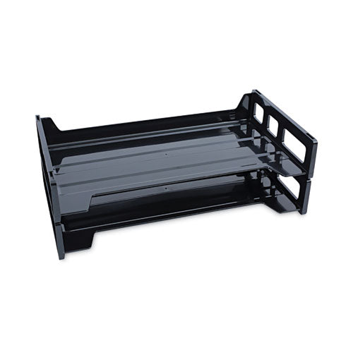 Recycled Plastic Side Load Desk Trays, 2 Sections, Legal Size Files, 16.25" x 9" x 2.75", Black-(UNV08101)