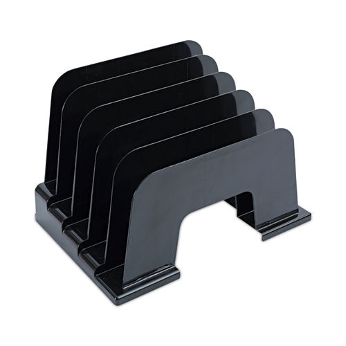 Recycled Plastic Incline Sorter, 5 Sections, Letter Size Files, 13.25" x 9" x 9", Black-(UNV08105)