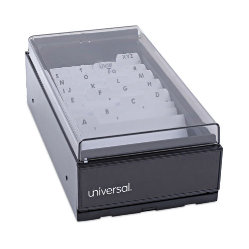 Business Card File, Holds 600 2 x 3.5 Cards, 4.25 x 8.25 x 2.5, Metal/Plastic, Black-(UNV10601)