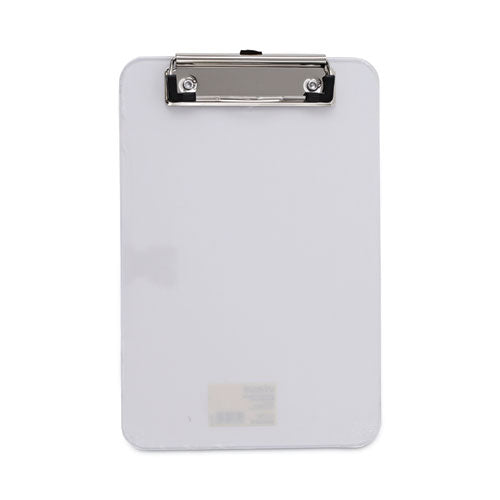 Plastic Clipboard with Low Profile Clip, 0.5" Clip Capacity, Holds 5 x 8 Sheets, Clear-(UNV40312)