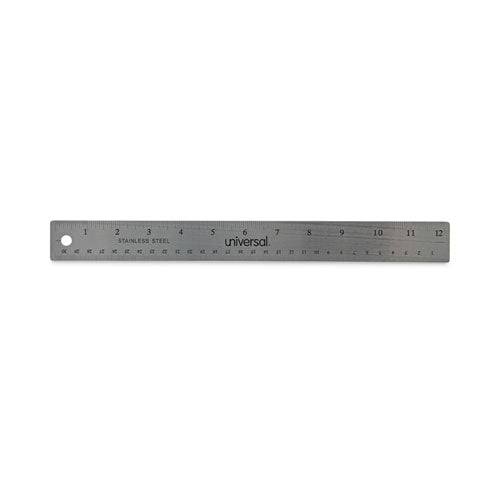 Stainless Steel Ruler with Cork Back and Hanging Hole, Standard/Metric, 12" Long-(UNV59023)