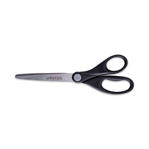 Stainless Steel Office Scissors, Pointed Tip, 7" Long, 3" Cut Length, Black Straight Handle-(UNV92008)