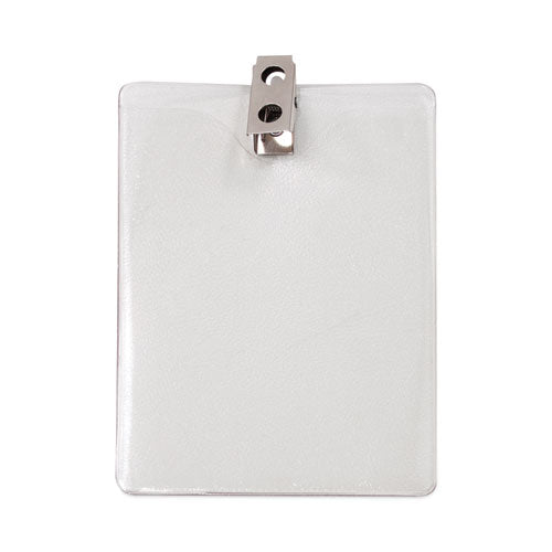 ID Badge Holders with Clip, Vertical, Clear 3.8" x 4.25" Holder, 3.13" x 3.75" Insert, 50/Pack-(AVT75457)