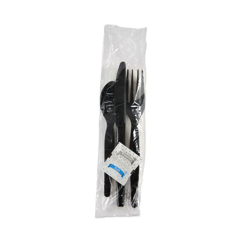 Six-Piece Cutlery Kit, Condiment/Fork/Knife/Napkin/Spoon, Heavyweight, Black, 250/Carton-(BWKFKTNSHWPSBLA)