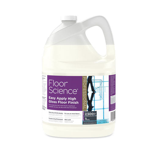 Floor Science Premium High Gloss Floor Finish, Clear Scent, 1 gal Container,4/CT-(DVOCBD540410)