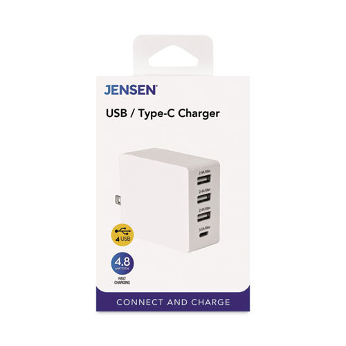 4-Port USB and Type-C Wall Charger, White-(VOXJPCH448ACV)