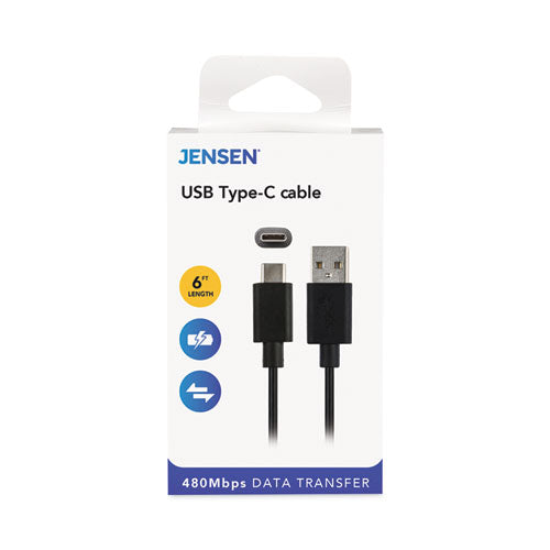 USB-A to USB-C Cable, 6 ft, Black-(VOXJU832AC6V)