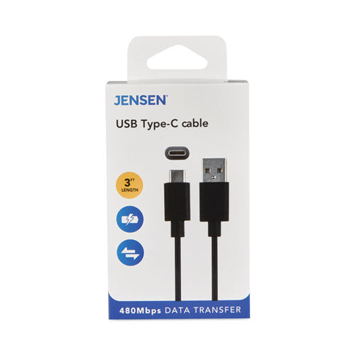 USB-A to USB-C Cable, 3 ft, Black-(VOXJU832AC3V)