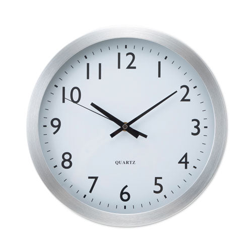 Brushed Aluminum Wall Clock, 12" Overall Diameter, Silver Case, 1 AA (sold separately)-(UNV10425)