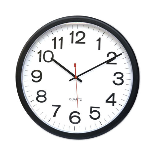 Indoor/Outdoor Round Wall Clock, 13.5" Overall Diameter, Black Case, 1 AA (sold separately)-(UNV11381)