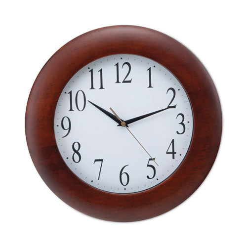Round Wood Wall Clock, 12.75" Overall Diameter, Cherry Case, 1 AA (sold separately)-(UNV10414)