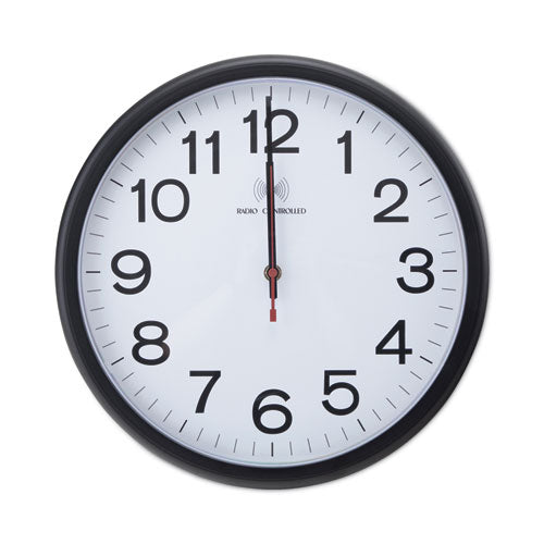 Deluxe 13 1/2" Indoor/Outdoor Atomic Clock, 13.5" Overall Diameter, Black Case, 1 AA (sold separately)-(UNV10417)