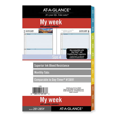 My Day Daily/Monthly Planner Refill, Desk Size 4, 8.5 x 5.5, Blue/White Sheets, 12-Month (Jan to Dec): 2023-(AAG28122523)