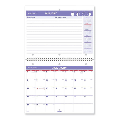 Monthly Twin-Wire Flip-Back Desk/Wall Calendar, 11 x 8.5, White/Violet/Red Sheets, 12-Month (Jan to Dec): 2023-(AAGPM1702823)