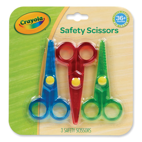 Safety Scissors, Rounded Tip, Straight Handle, Assorted Handle Colors, 3/Pack-(CYO811458)