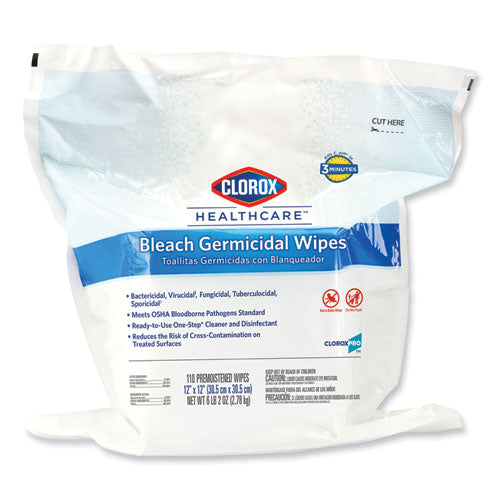 Bleach Germicidal Wipes, 1-Ply, 12 x 12, Unscented, White, 110/Refill, 2 Refills/Carton-(CLO30359CT)