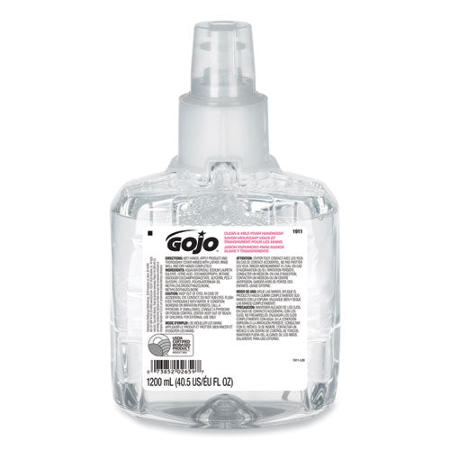 Clear and Mild Foam Handwash Refill, For GOJO LTX-12 Dispenser, Fragrance-Free, 1,200 mL Refill, 2/Carton-(GOJ191102CT)