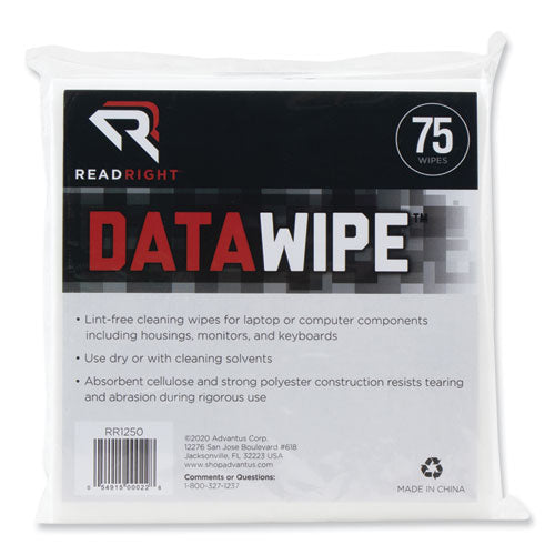 DataWipe Office Equipment Cleaner, Cloth, 6 x 6, White, 75/Pack-(REARR1250)