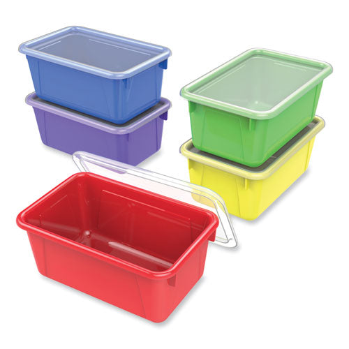 Cubby Bins with Clear Lids, 12.25" x 8" x 5.25", Assorted Colors, 5/Pack-(STX62406E05C)