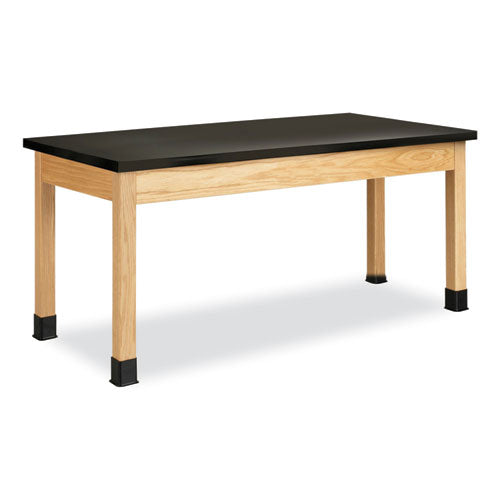 Classroom Science Table, 72w x 24d x 30h, Black Epoxy Resin Top, Oak Base-(DVWP7306K30N)