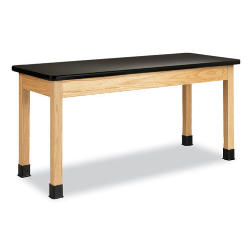 Classroom Science Table, 60w x 24d x 30h, Black High Pressure Laminate (HPL) Top, Clear Northwoods Oak Base-(DVWP760LBBK30N)