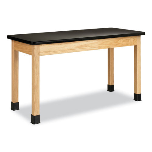 Classroom Science Table, 54w x 24d x 36h, Black High Pressure Laminate (HPL) Top, Oak Base-(DVWP720LBBK36N)