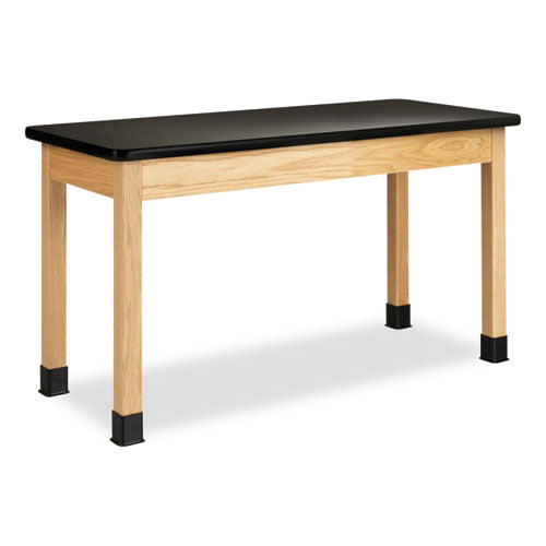 Classroom Science Table, 54w x 24d x 30h, Black High Pressure Laminate (HPL) Top, Clear Northwoods Oak Base-(DVWP720LBBK30N)
