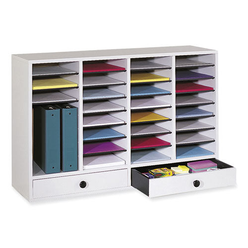 Wood Adjustable Literature Organizer, 32 Compartments, 39.25 x 11.75 x 25.25, Gray-(SAF9494GR)
