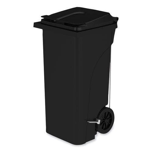 Plastic Step-On Receptacle, 32 gal, Metal, Black-(SAF9926BL)