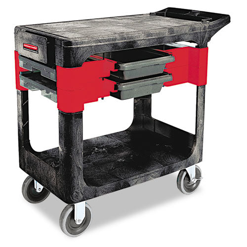 Two-Shelf Trades Cart, Plastic, 2 Shelves, 2 Drawers, 330 lb Capacity, 19.25" x 38" x 33.38", Black-(RCP618000BLA)