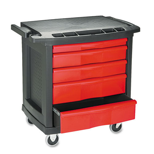Five-Drawer Mobile Workcenter, 32.63w x 19.9d x 33.5h, Black Plastic Top-(RCP773488)