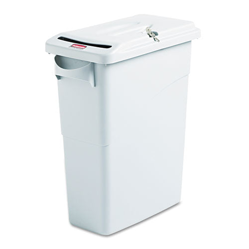 Slim Jim Confidential Document Waste Receptacle with Lid, 15.88 gal, Light Gray-(RCP9W25LGY)
