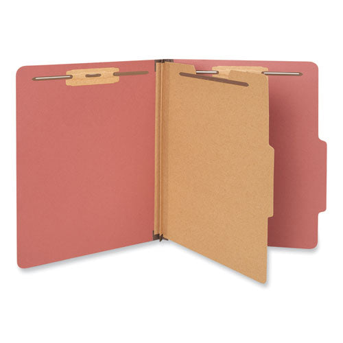 Four-Section Pressboard Classification Folders, 2" Expansion, 1 Divider, 4 Fasteners, Letter Size, Red Exterior, 10/Box-(UNV10250)