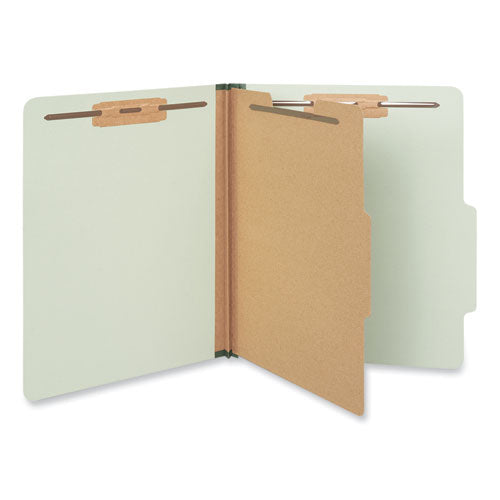 Four-Section Pressboard Classification Folders, 2" Expansion, 1 Divider, 4 Fasteners, Letter Size, Green Exterior, 10/Box-(UNV10251)