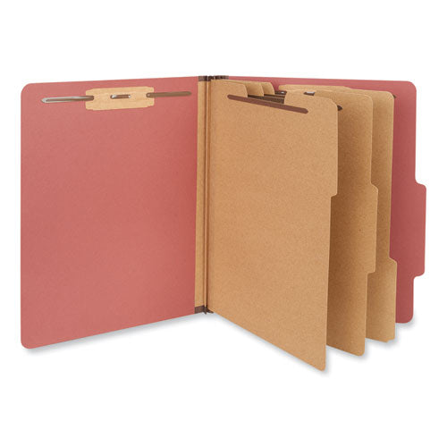 Eight-Section Pressboard Classification Folders, 3" Expansion, 3 Dividers, 8 Fasteners, Letter Size, Red Exterior, 10/Box-(UNV10290)