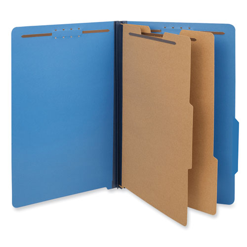 Bright Colored Pressboard Classification Folders, 2" Expansion, 2 Dividers, 6 Fasteners, Legal Size, Cobalt Blue, 10/Box-(UNV10311)