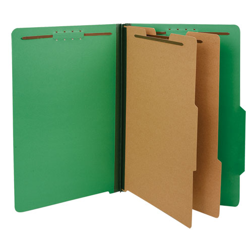 Bright Colored Pressboard Classification Folders, 2" Expansion, 2 Dividers, 6 Fasteners, Legal Size, Emerald Green, 10/Box-(UNV10312)