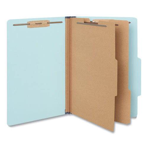 Six-Section Classification Folders, Heavy-Duty Pressboard Cover, 2 Dividers, 6 Fasteners, Legal Size, Light Blue, 20/Box-(UNV10406)