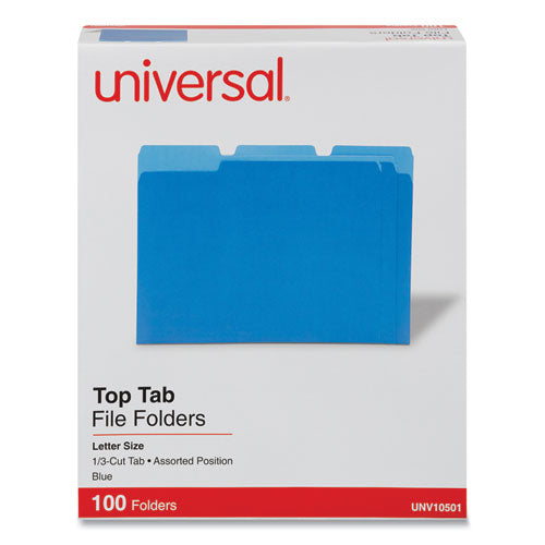 Deluxe Colored Top Tab File Folders, 1/3-Cut Tabs: Assorted, Letter Size, Blue/Light Blue, 100/Box-(UNV10501)