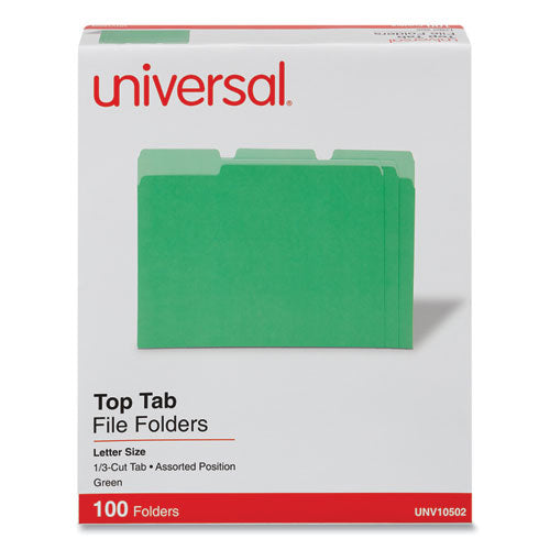 Deluxe Colored Top Tab File Folders, 1/3-Cut Tabs: Assorted, Letter Size, Green/Light Green, 100/Box-(UNV10502)