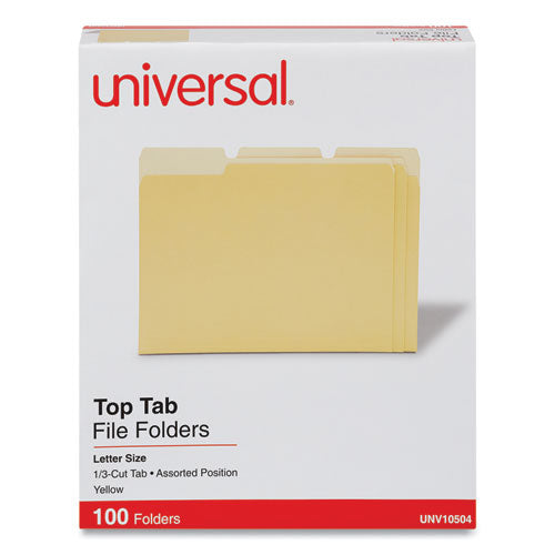 Deluxe Colored Top Tab File Folders, 1/3-Cut Tabs: Assorted, Letter Size, Yellow/Light Yellow, 100/Box-(UNV10504)