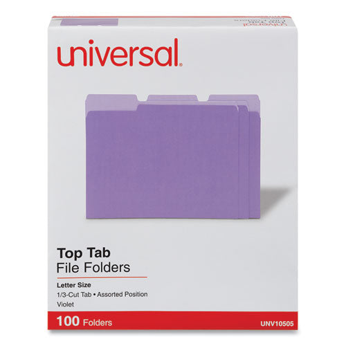 Deluxe Colored Top Tab File Folders, 1/3-Cut Tabs: Assorted, Letter Size, Violet/Light Violet, 100/Box-(UNV10505)