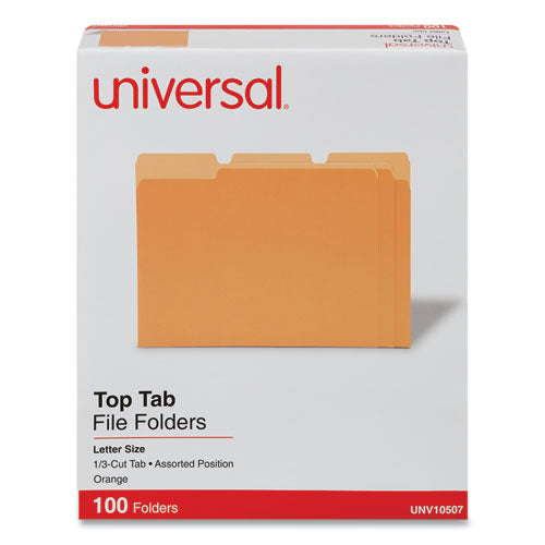 Deluxe Colored Top Tab File Folders, 1/3-Cut Tabs: Assorted, Letter Size, Orange/Light Orange, 100/Box-(UNV10507)