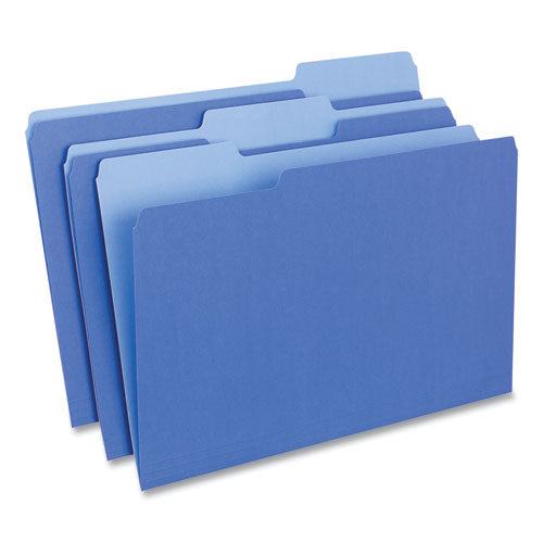 Deluxe Colored Top Tab File Folders, 1/3-Cut Tabs: Assorted, Legal Size, Blue/Light Blue, 100/Box-(UNV10521)