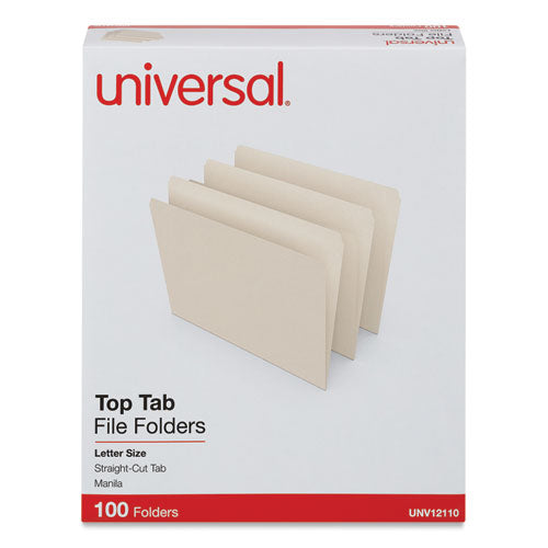 Top Tab File Folders, Straight Tabs, Letter Size, 0.75" Expansion, Manila, 100/Box-(UNV12110)