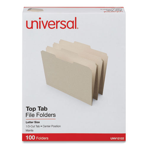 Top Tab File Folders, 1/3-Cut Tabs: Center Position, Letter Size, 0.75" Expansion, Manila, 100/Box-(UNV12122)