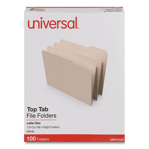 Top Tab File Folders, 1/3-Cut Tabs: Right Position, Letter Size, 0.75" Expansion, Manila, 100/Box-(UNV12123)