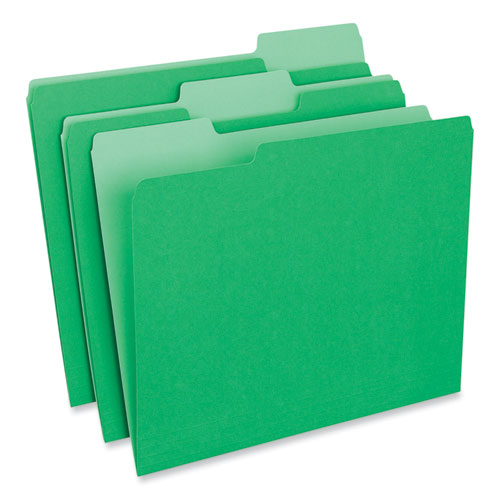 Interior File Folders, 1/3-Cut Tabs: Assorted, Letter Size, 11-pt Stock, Green, 100/Box-(UNV12302)