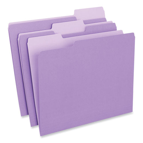 Interior File Folders, 1/3-Cut Tabs: Assorted, Letter Size, 11-pt Stock, Violet, 100/Box-(UNV12305)