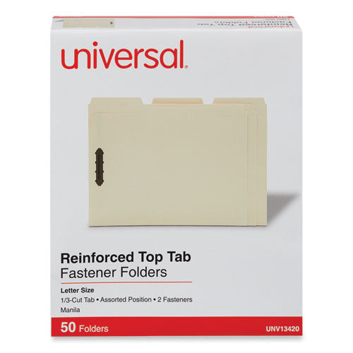 Deluxe Reinforced Top Tab Fastener Folders, 0.75" Expansion, 2 Fasteners, Letter Size, Manila Exterior, 50/Box-(UNV13420)